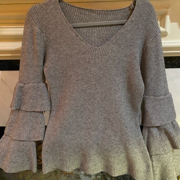 LAYERED SLEEVE GREY SWEATER - Picture 1 of 6